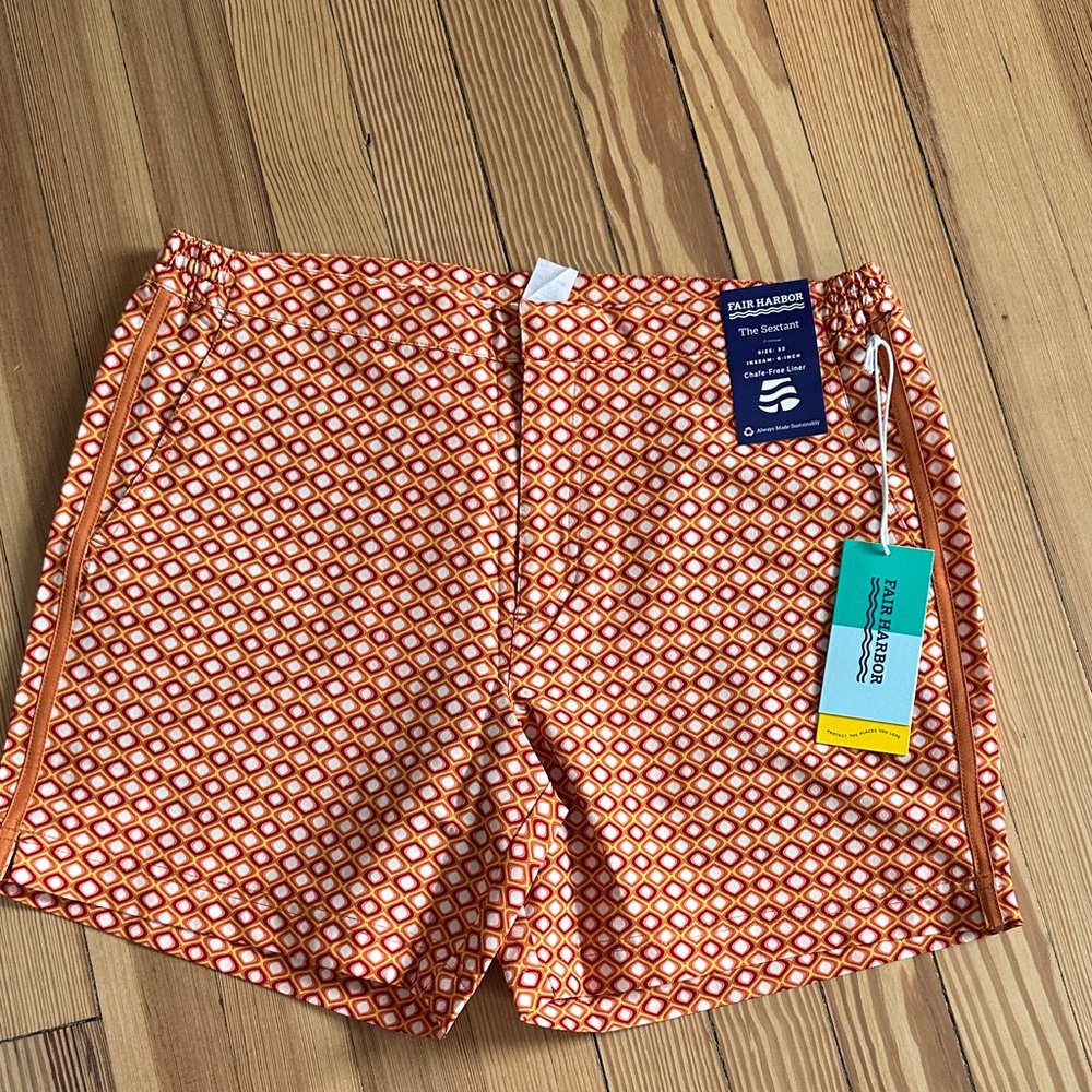 Fair Harbor Orange Patterned Men Swim Hybrids